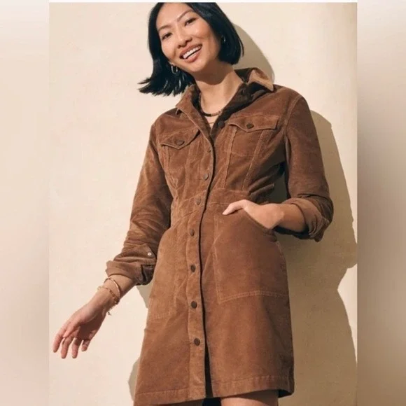Faherty Brown Stretch Cord Michelle Shirt Dress Size Small NWT